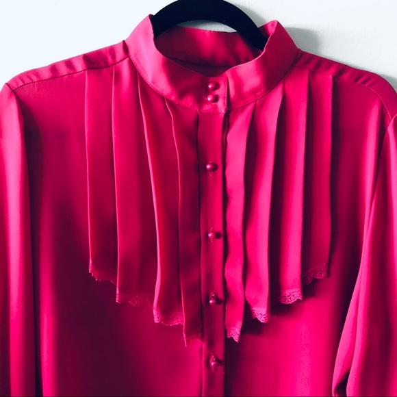 Vintage Magenta Button Down with Lace Detail - Picture 3 of 8